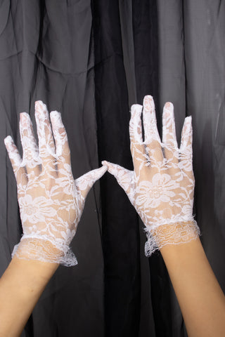 Short White Lace Halloween Fancy Dress Gloves