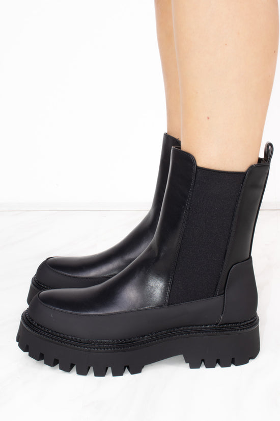 Chunky Sole Black Ankle Chelsea Boots