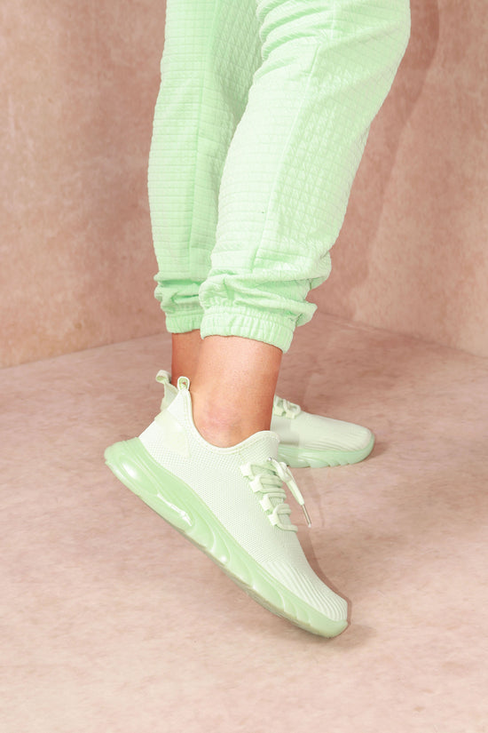 Load image into Gallery viewer, Mint Green Rubber Sole Knitted Running Trainer
