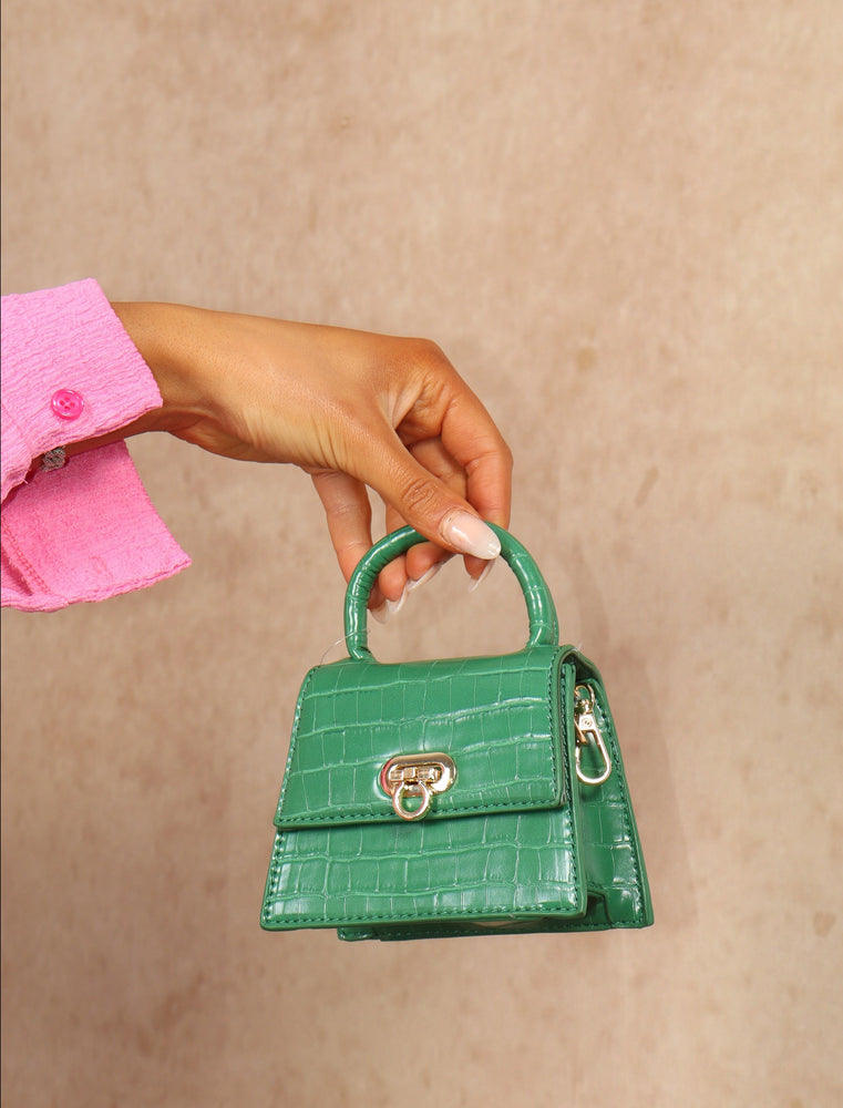 
            
                Load image into Gallery viewer, Green Faux Croc Micro Mini Bag
            
        