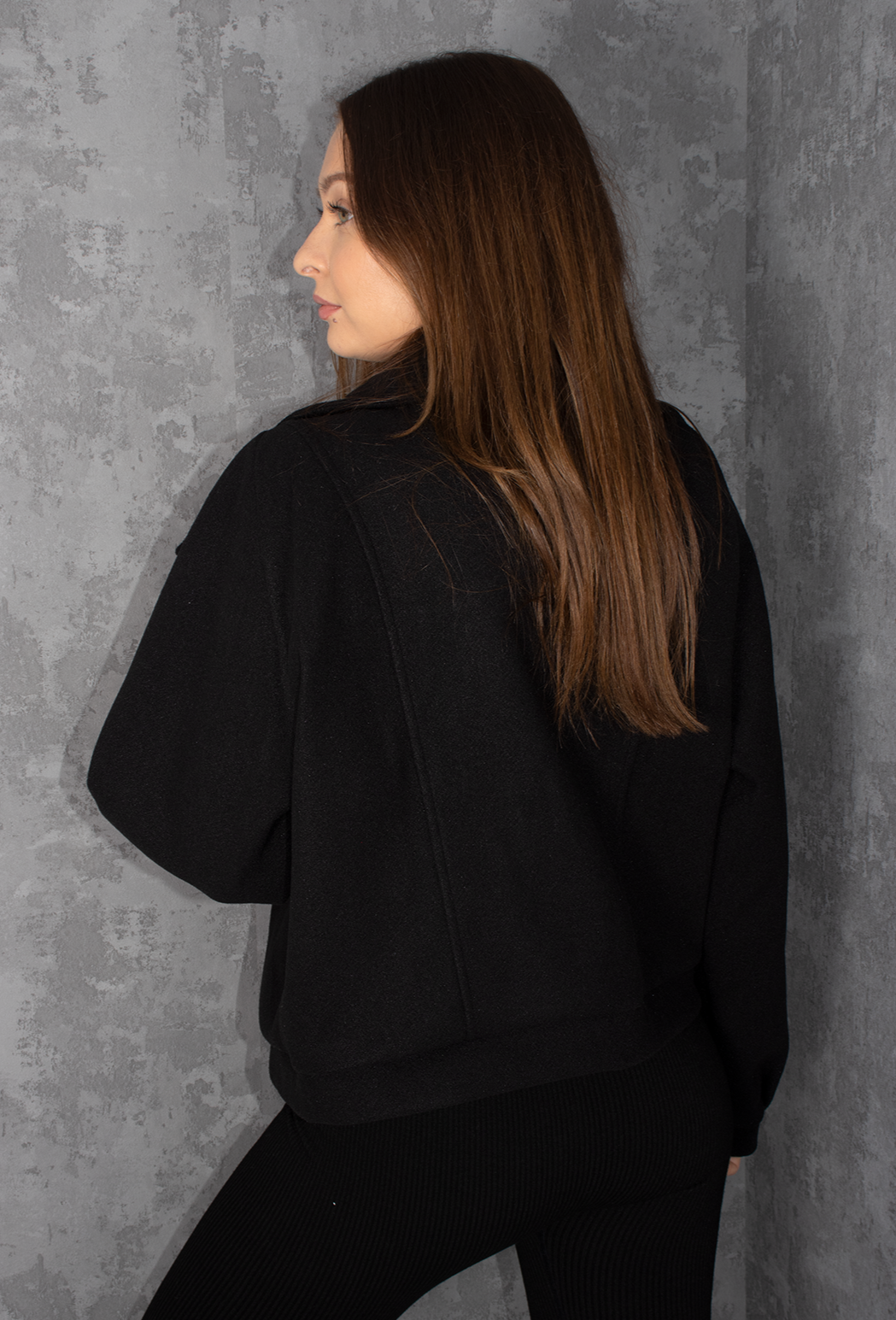 Load image into Gallery viewer, Black Wool Fold Over Zip Biker Jacket
