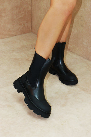 KAITLIN Black Chunky Sole Chelsea Ankle Boot