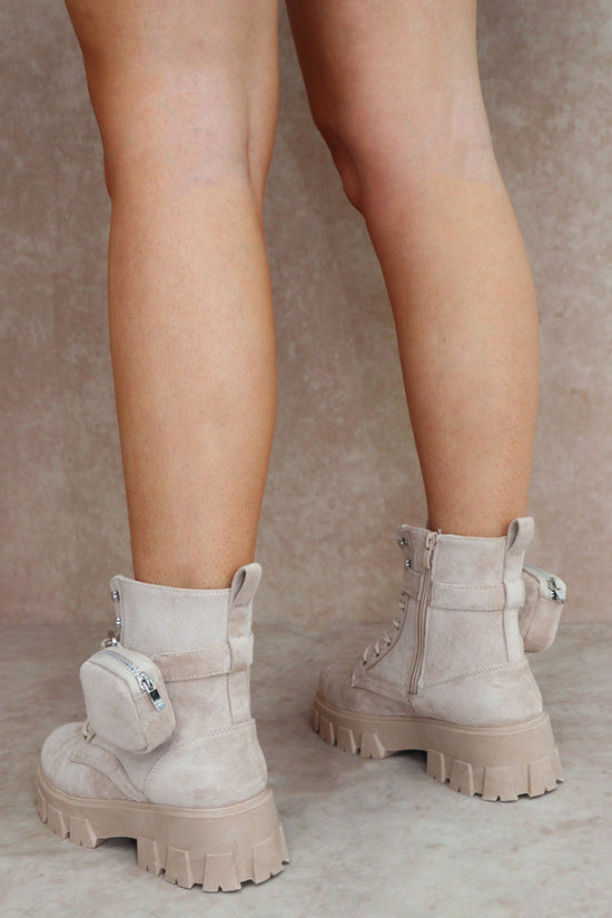 CIARA Beige Faux Suede Ankle Boot With Pocket Detail