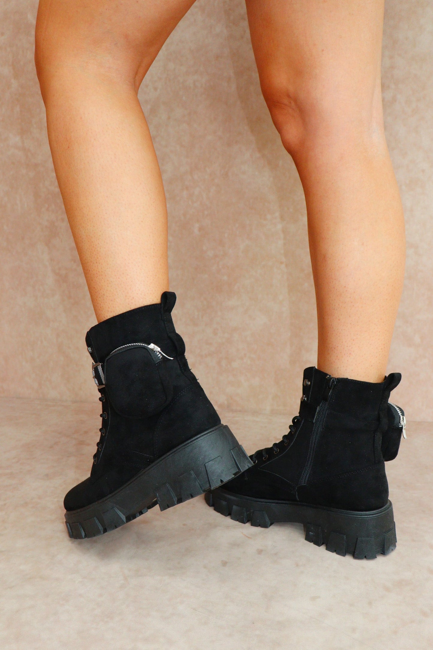 CIARA Black Suede Ankle Boot With Pocket Detail