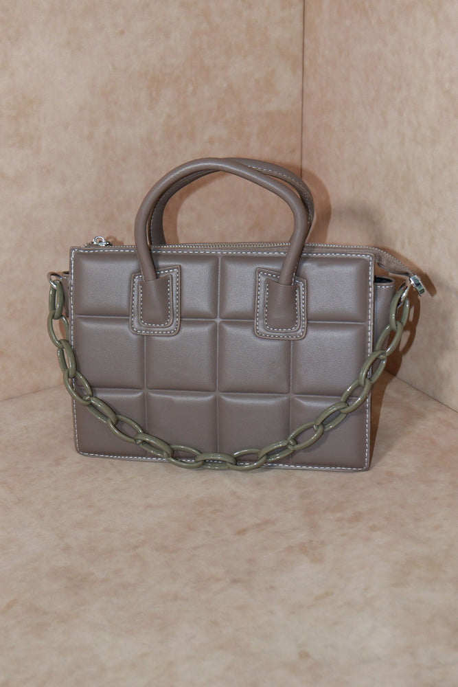 Padded Chain Detail Handbag Grey