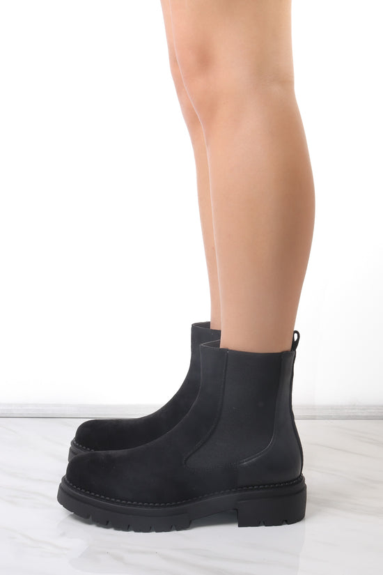 Load image into Gallery viewer, Black Faux Suede Chelsea Boot With Zip Fastening
