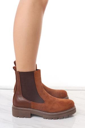 Camel Faux Suede Chelsea Boot With Zip Fastening