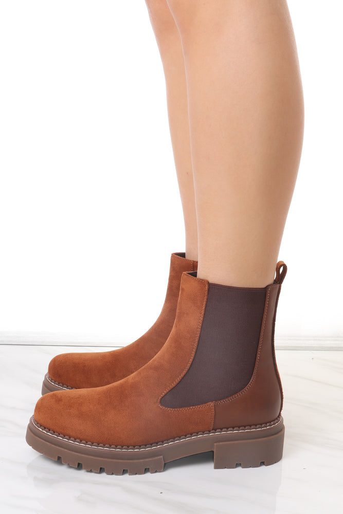 Camel Faux Suede Chelsea Boot With Zip Fastening