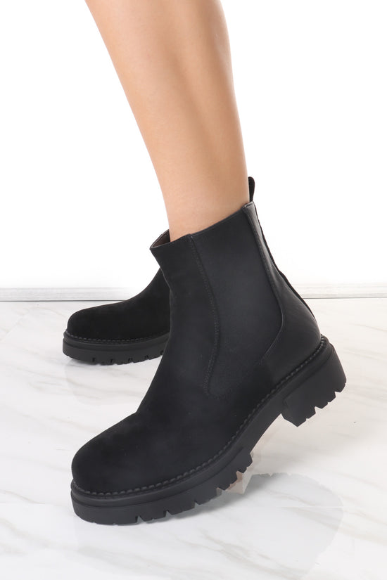 Load image into Gallery viewer, Black Faux Suede Chelsea Boot With Zip Fastening
