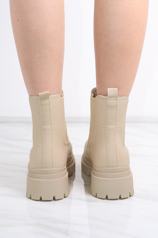 Beige Ankle Short Chelsea Platform Boots