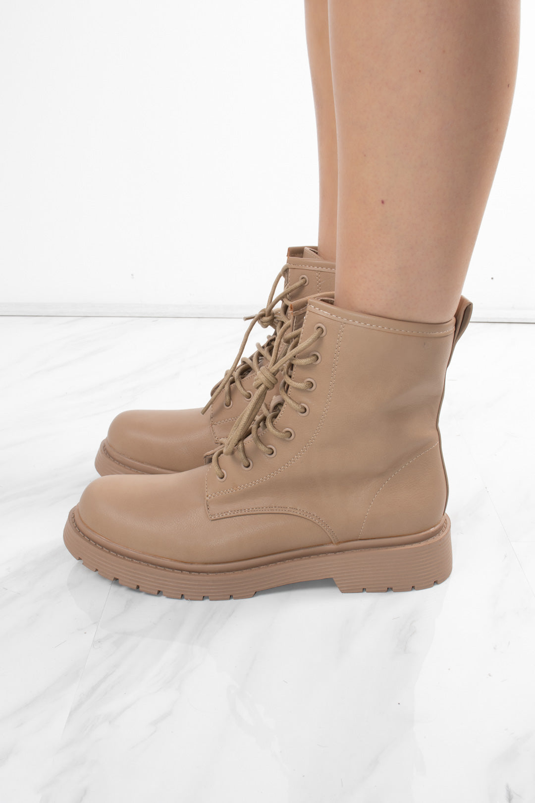 Taupe Lace Up Short Chelsea Platform Ankle Boots