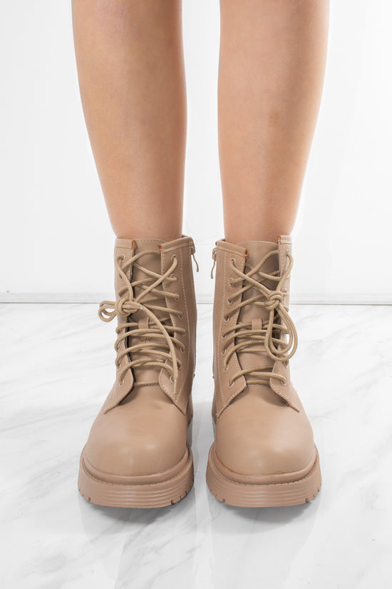 Taupe Lace Up Short Chelsea Platform Ankle Boots